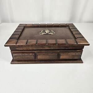 S. Sper Bijou Valet Leather Top Wooden Jewelry Box Crest Velvet Lined Interior